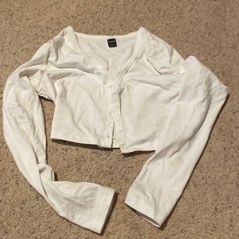 shein white crop button up size small
